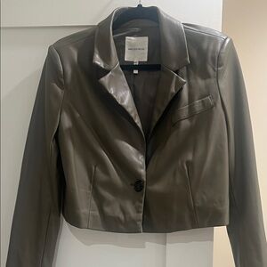 Avec Les Filles Women's Cropped Faux Leather Blazer - Green